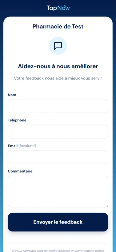 Formulaire de retour privé